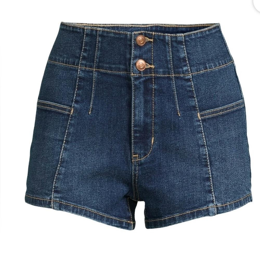 No Boundaries High Rise Double Button Pintuck Denim Shorts Size 17 NWT